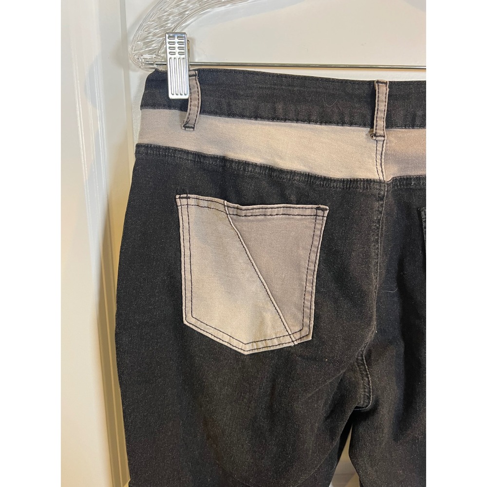 Jeans Womens Colorblock Patchwork High Rise Skinny Denim Pants Black Grey Size L - Picture 4 of 7